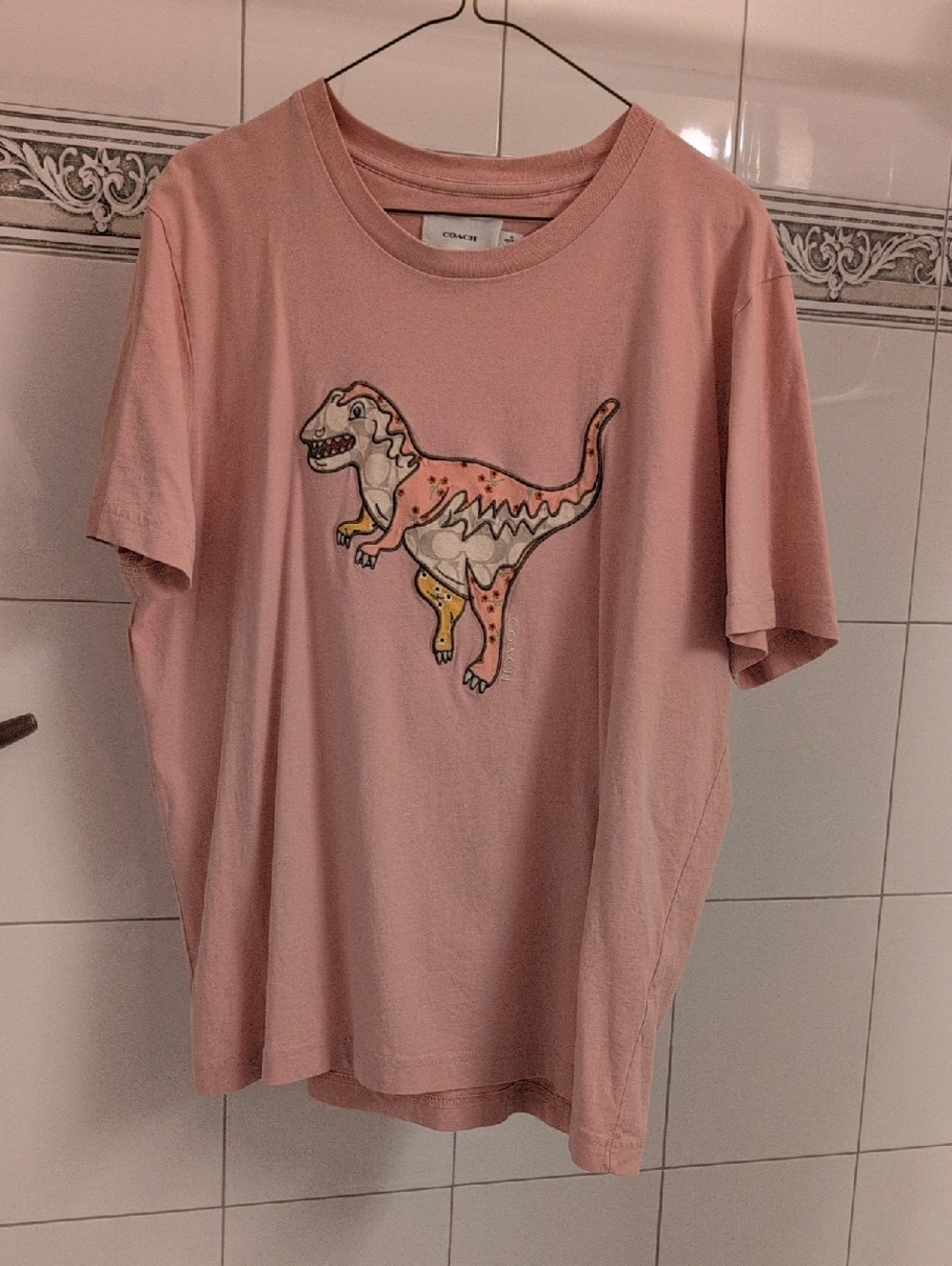 Coach Vintage Patchwork Rexy Pink Crewneck T-Shirt: Size XL